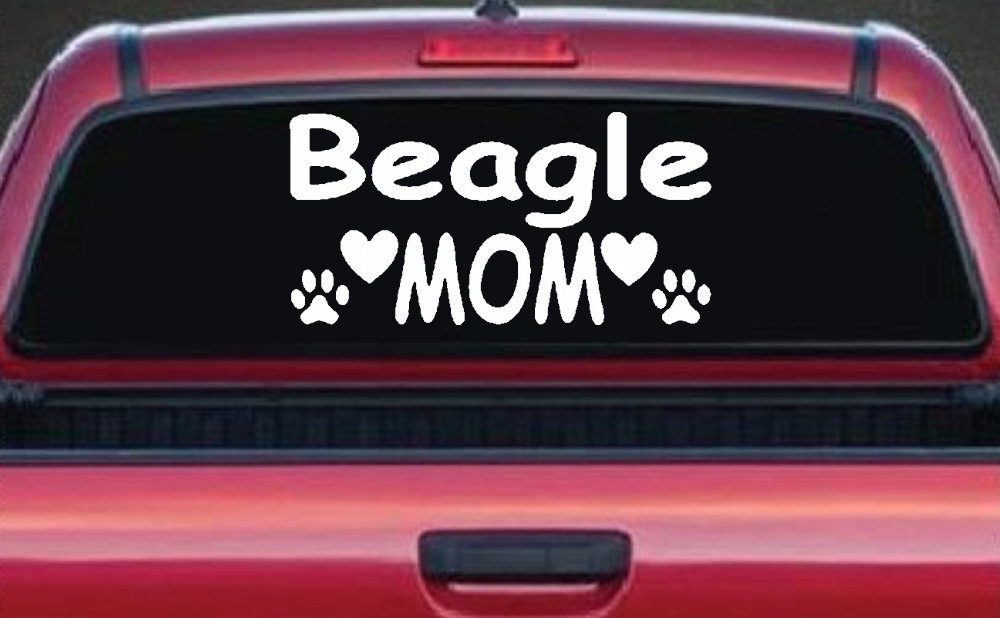 Beagle Mom With Dog Paw Prints Car or Truck Window Decal Sticker
