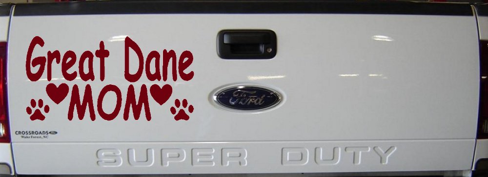 Great Dane Mom With Dog Paw Prints Car or Truck Window Decal Sticker (Burgundy)