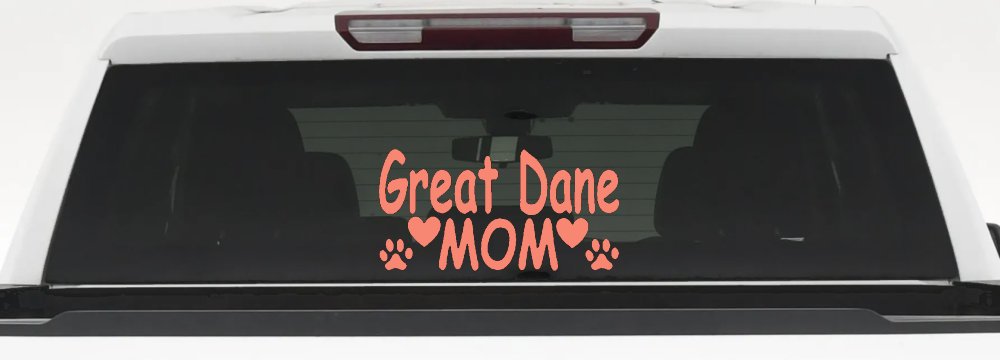 Great Dane Mom With Dog Paw Prints Car or Truck Window Decal Sticker (Coral)