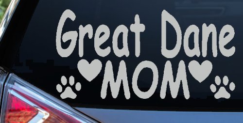 Great Dane Mom With Dog Paw Prints Car or Truck Window Decal Sticker (Light Gray)