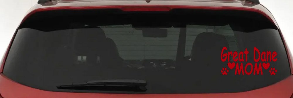 Great Dane Mom With Dog Paw Prints Car or Truck Window Decal Sticker (Red)