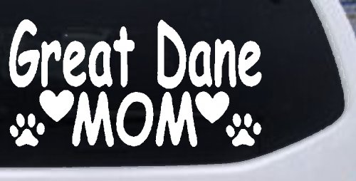 Great Dane Mom With Dog Paw Prints Car or Truck Window Decal Sticker (White)