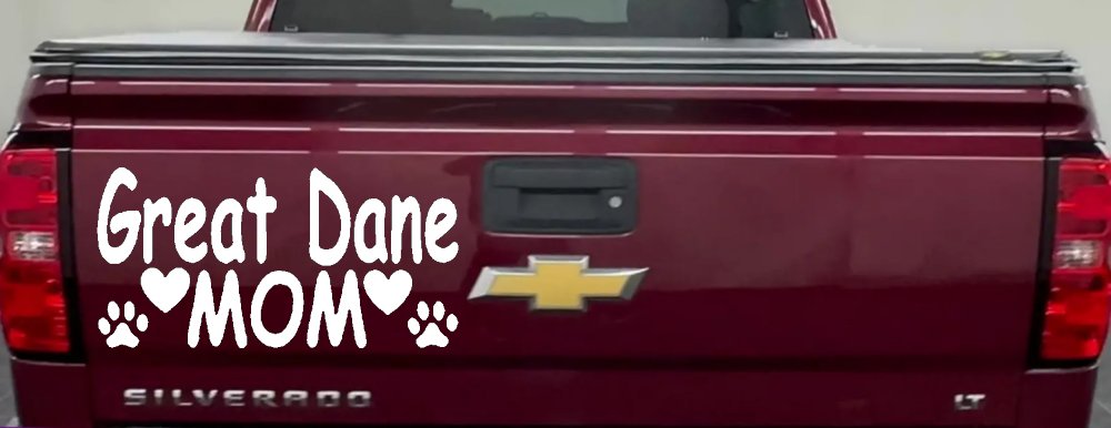 Great Dane Mom With Dog Paw Prints Car or Truck Window Decal Sticker (White)