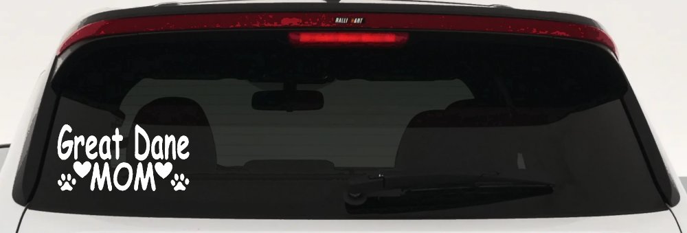 Great Dane Mom With Dog Paw Prints Car or Truck Window Vinyl Decal Sticker (White)