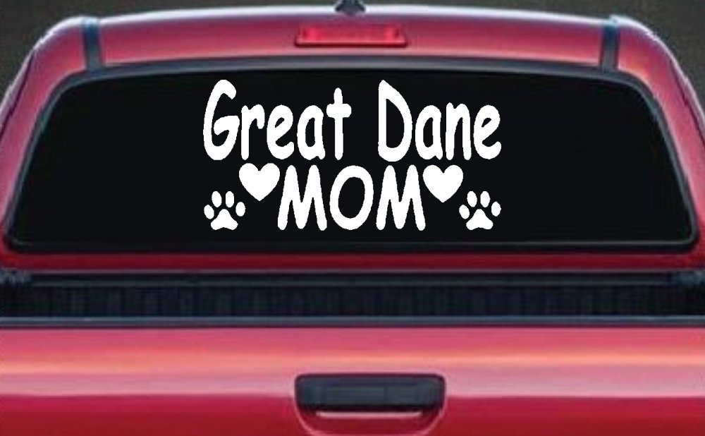 Great Dane Mom With Dog Paw Prints Car or Truck Window Decal Sticker (White)