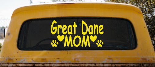 Great Dane Mom With Dog Paw Prints Car or Truck Window Decal Sticker (Yellow)