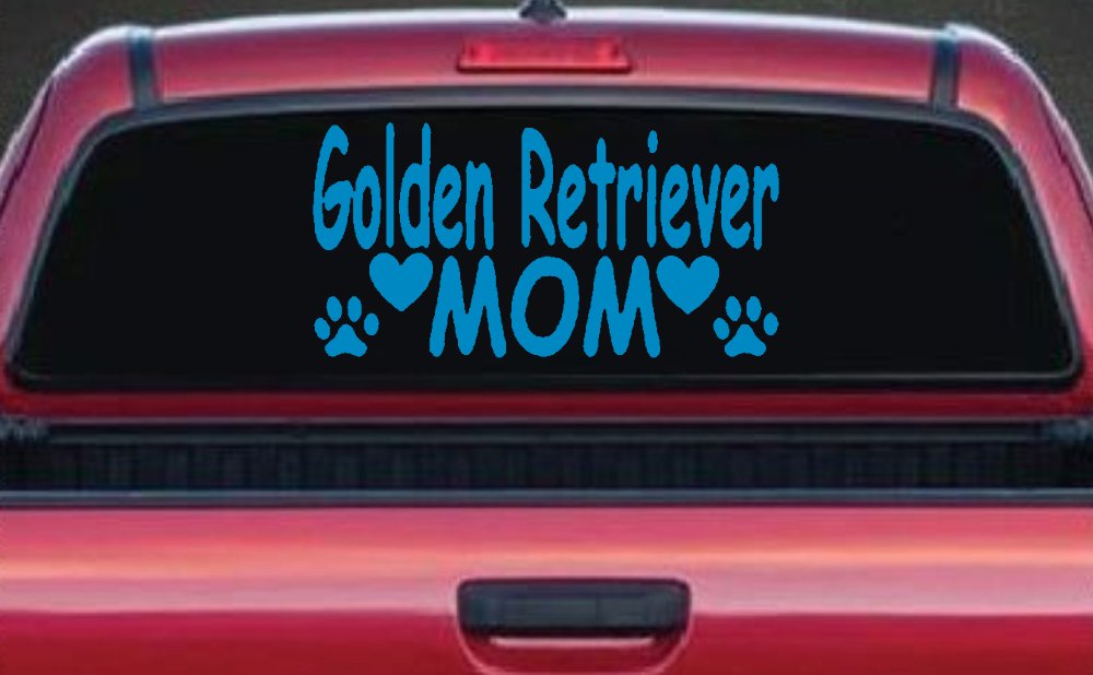 Golden Retriever Mom With Dog Paw Prints Car or Truck Window Decal Sticker (Blue)