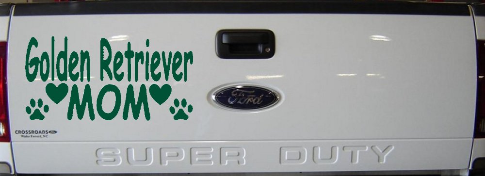 Golden Retriever Mom With Dog Paw Prints Car or Truck Window Decal Sticker (Dark Green)