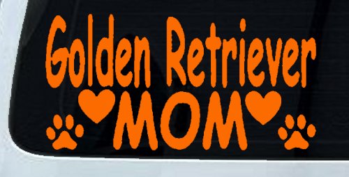 Golden Retriever Mom With Dog Paw Prints Car or Truck Window Decal Sticker (Orange)