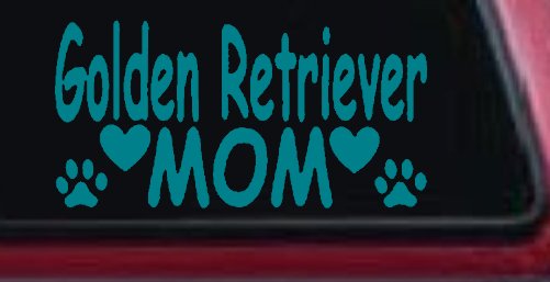 Golden Retriever Mom With Dog Paw Prints Car or Truck Window Decal Sticker (Turquoise Blue)