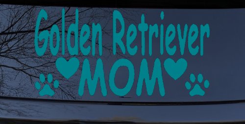 Golden Retriever Mom With Dog Paw Prints Car or Truck Window Decal Sticker (Turquoise Blue)