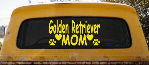 Golden Retriever Mom With Dog Paw Prints Car or Truck Window Decal Sticker (Yellow)