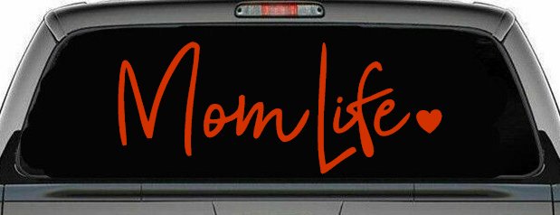 Mom Life with Heart Car or Truck Window Decal Sticker (Orange Red)