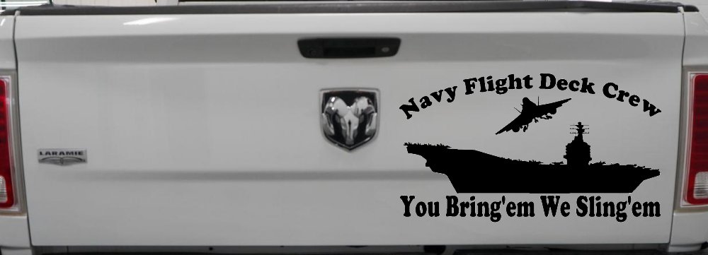 Aircraft Carrier Navy Flight Deck Crew You Bring Them We Sling Them Military Car or Truck Window Decal Sticker (Black)