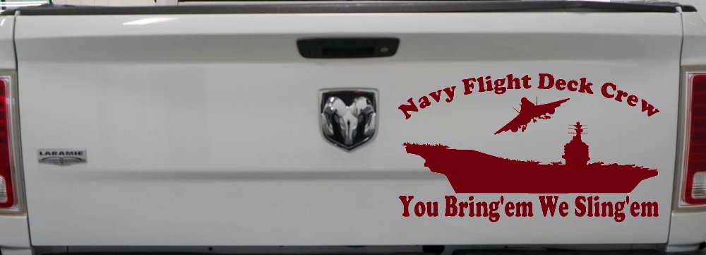 Aircraft Carrier Navy Flight Deck Crew You Bring Them We Sling Them Military Car or Truck Window Decal Sticker (Burgundy)