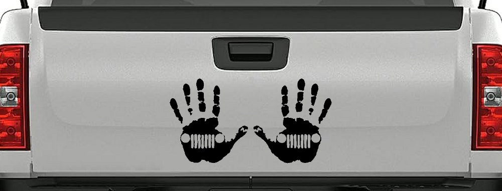 2-Pack Jeep Wave (1 Right, 1 Left Handed) Jeep Grill in Muddy Waving Hand Print Off Road Car or Truck Window Decal Sticker (Black)