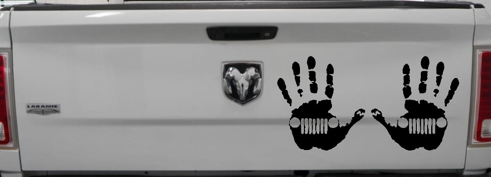 2-Pack Jeep Wave (1 Right, 1 Left Handed) Jeep Grill in Muddy Waving Hand Print Off Road Car or Truck Window Decal Sticker (Black)