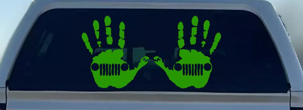 2-Pack Jeep Wave (1 Right, 1 Left Handed) Jeep Grill in Muddy Waving Hand Print Off Road Car or Truck Window Vinyl Decal Sticker (Lime)