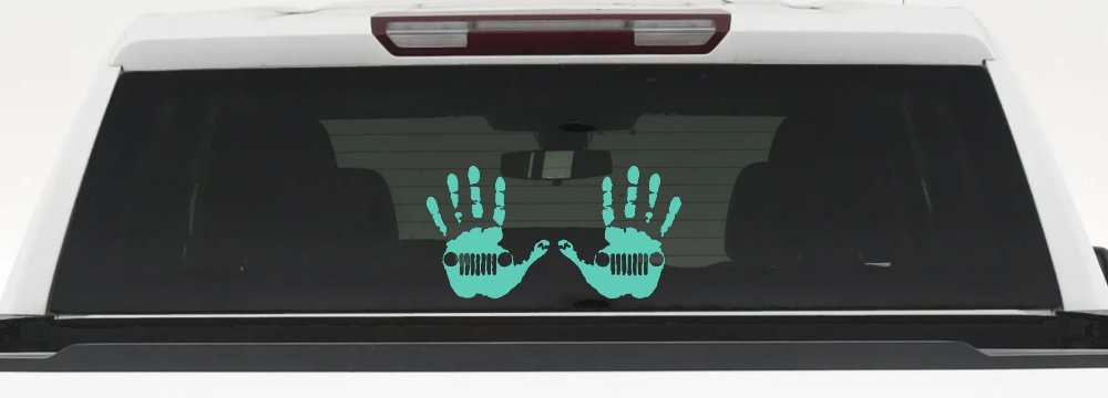 2-Pack Jeep Wave (1 Right, 1 Left Handed) Jeep Grill in Muddy Waving Hand Print Off Road Car or Truck Window Decal Sticker (Mint)