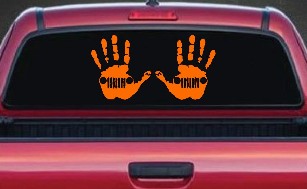 2-Pack Jeep Wave (1 Right, 1 Left Handed) Jeep Grill in Muddy Waving Hand Print Off Road Car or Truck Window Decal Sticker