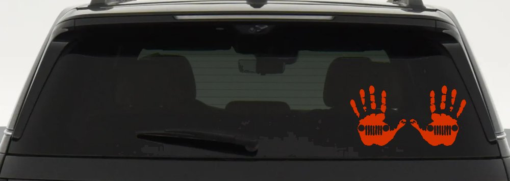 2-Pack Jeep Wave (1 Right, 1 Left Handed) Jeep Grill in Muddy Waving Hand Print Off Road Car or Truck Window Decal Sticker