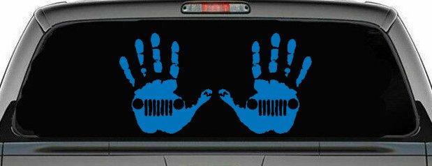 2-Pack Jeep Wave (1 Right, 1 Left Handed) Jeep Grill in Muddy Waving Hand Print Off Road Car or Truck Window Decal Sticker