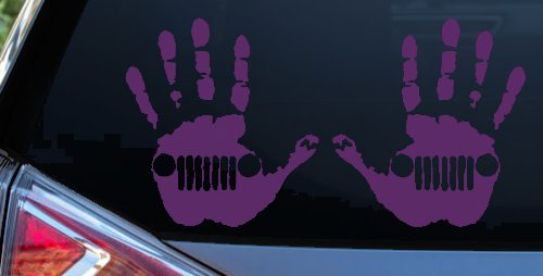 2-Pack Jeep Wave (1 Right, 1 Left Handed) Jeep Grill in Muddy Waving Hand Print Off Road Car or Truck Window Decal Sticker (Violet)