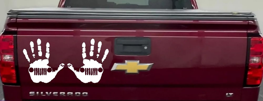 2-Pack Jeep Wave (1 Right, 1 Left Handed) Jeep Grill in Muddy Waving Hand Print Off Road Car or Truck Window Decal Sticker