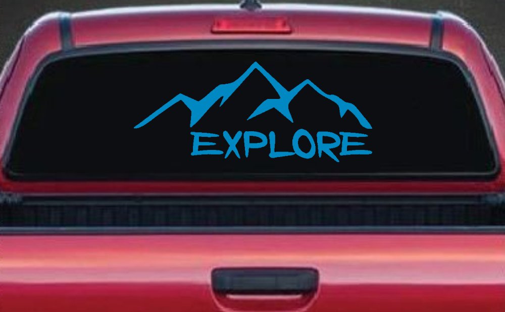Explore Mountains Hiking Off Road Car or Truck Window Decal Sticker (Blue)