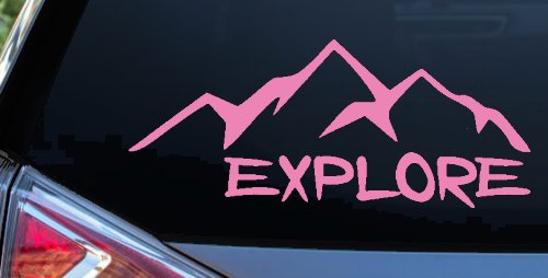 Explore Mountains Hiking Off Road Car or Truck Window Decal Sticker (Pink)
