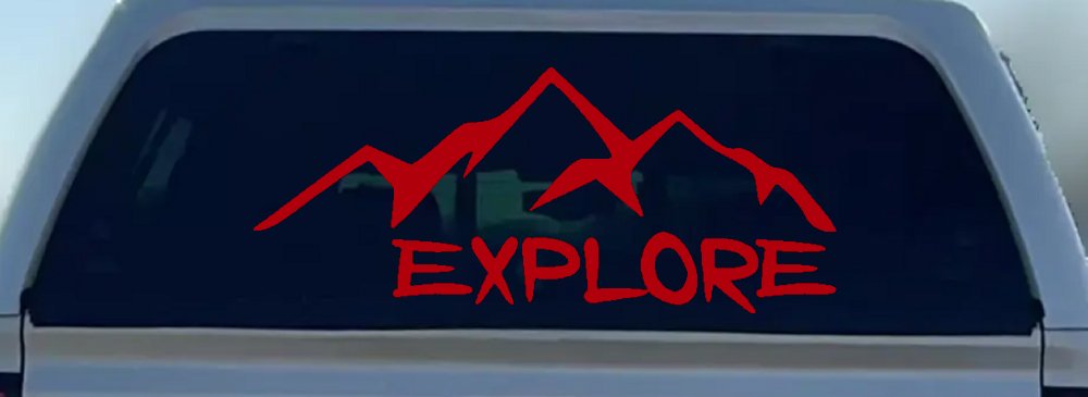 Explore Mountains Hiking Off Road Car or Truck Window Decal Sticker (Red)