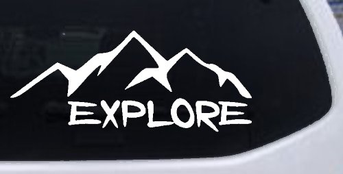 Explore Mountains Hiking Off Road Car or Truck Window Decal Sticker (White)