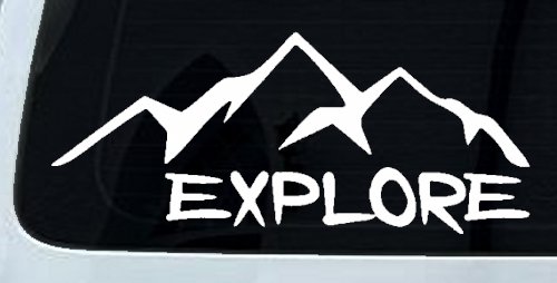 Explore Mountains Hiking Off Road Car or Truck Window Decal Sticker (White)