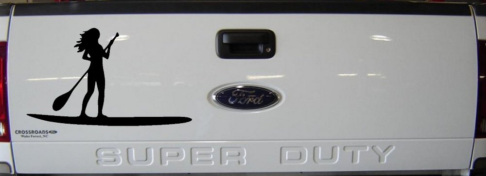 Stand Up Paddleboard with Woman Girl Car or Truck Window Vinyl Decal Sticker (Black)