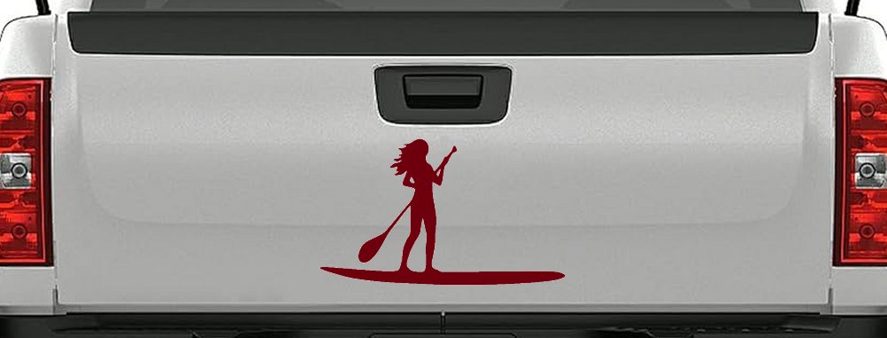 Stand Up Paddleboard with Woman Girl Car or Truck Window Decal Sticker (Burgundy)
