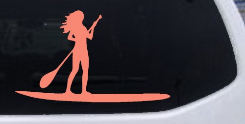 Stand Up Paddleboard with Woman Girl Car or Truck Window Decal Sticker (Coral)