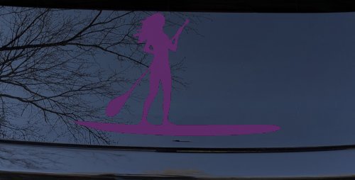 Stand Up Paddleboard with Woman Girl Car or Truck Window Decal Sticker (Violet)