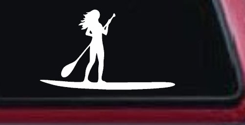 Stand Up Paddleboard with Woman Girl Car or Truck Window Decal Sticker (White)
