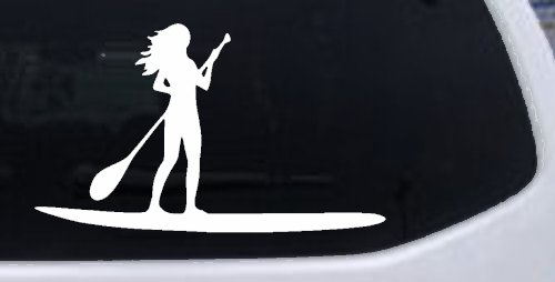 Stand Up Paddleboard with Woman Girl Car or Truck Window Decal Sticker (White)