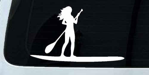 Stand Up Paddleboard with Woman Girl Car or Truck Window Decal Sticker (White)