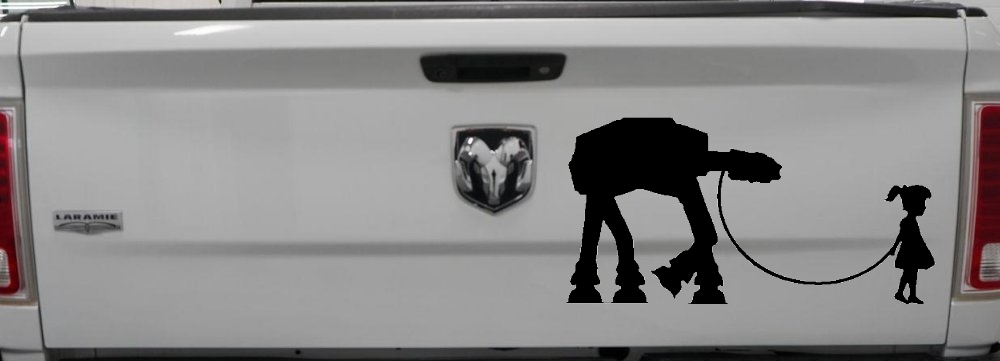 Girl Walking Star Wars AT AT Robot Walker Sci Fi Car or Truck Window Decal Sticker
