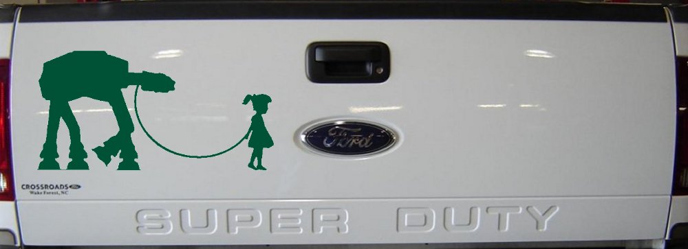 Girl Walking Star Wars AT AT Robot Walker Sci Fi Car or Truck Window Decal Sticker (Dark Green)
