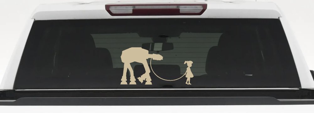 Girl Walking Star Wars AT AT Robot Walker Sci Fi Car or Truck Window Vinyl Decal Sticker (Desert Sand)