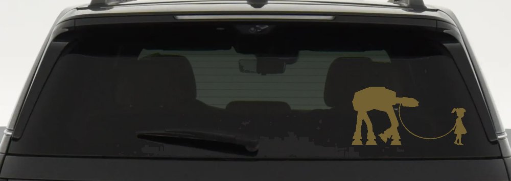 Girl Walking Star Wars AT AT Robot Walker Sci Fi Car or Truck Window Vinyl Decal Sticker (Gold)