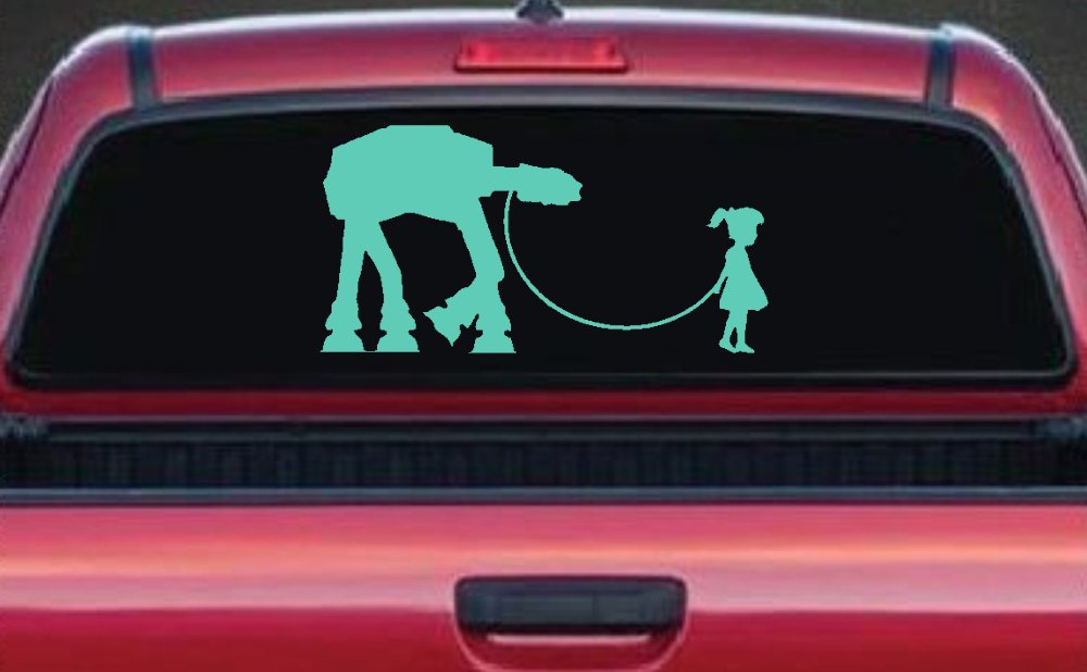 Girl Walking Star Wars AT AT Robot Walker Sci Fi Car or Truck Window Vinyl Decal Sticker (Mint)
