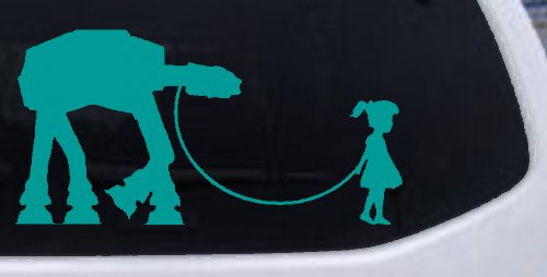 Girl Walking Star Wars AT AT Robot Walker Sci Fi Car or Truck Window Decal Sticker (Turquoise)