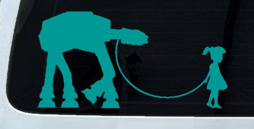 Girl Walking Star Wars AT AT Robot Walker Sci Fi Car or Truck Window Decal Sticker (Turquoise)