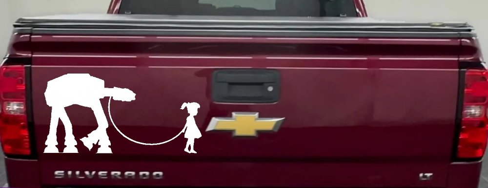 Girl Walking Star Wars AT AT Robot Walker Sci Fi Car or Truck Window Vinyl Decal Sticker (White)