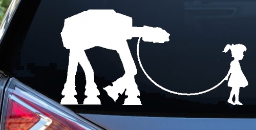 Girl Walking Star Wars AT AT Robot Walker Sci Fi Car or Truck Window Decal Sticker