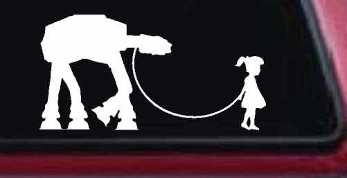 Girl Walking Star Wars AT AT Robot Walker Sci Fi Car or Truck Window Decal Sticker